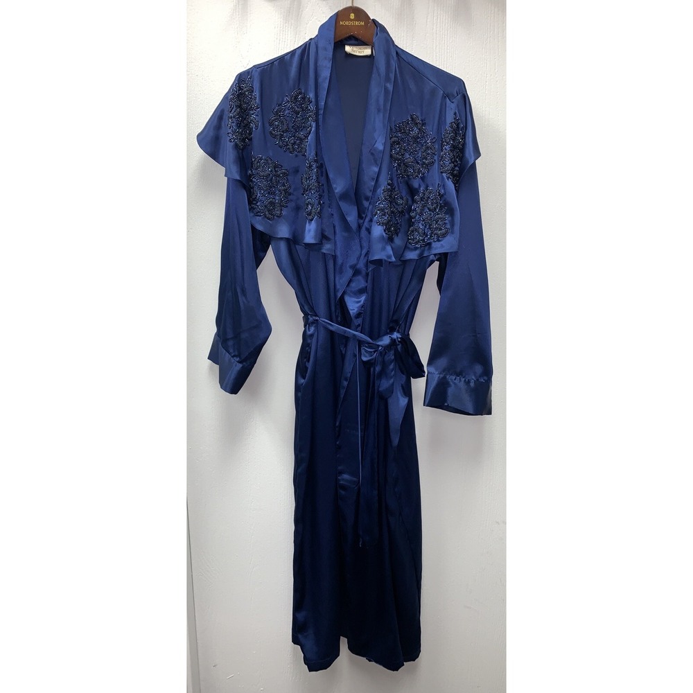 Vintage Victorias Secret Beaded Robe Royal Blue M/L‎ Gold Label Cruise Resort